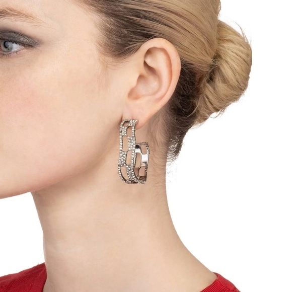 ALEXIS BITTAR • Silver Checkerboard Hoop Gold Spikes Earrings - Picture 2 of 5